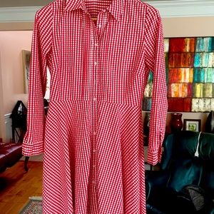 Red and white gingham dress with flared skirt